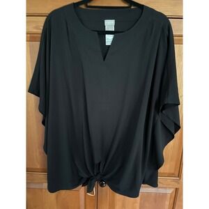 EUC Chicos Sz 3 Poncho Blouse Tie Front V Neck Black